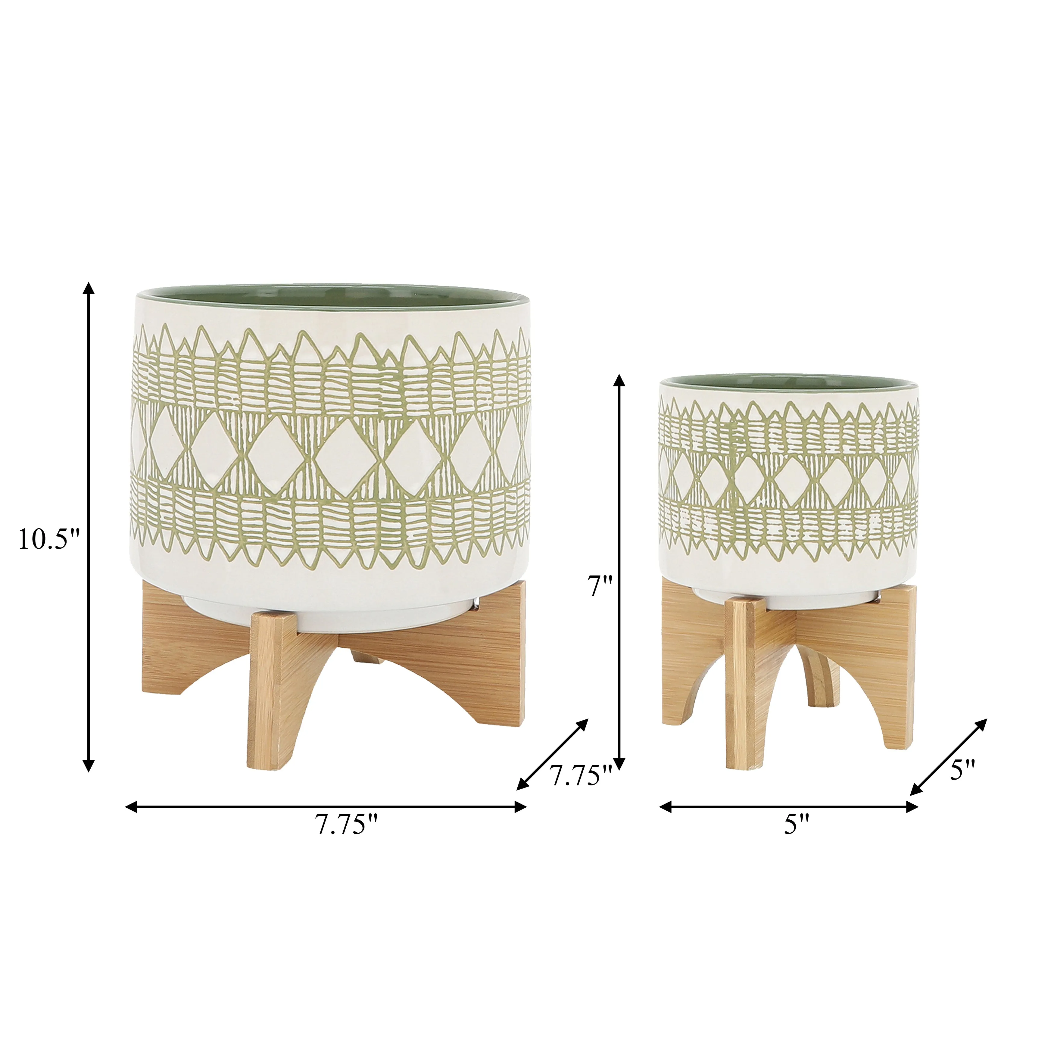 CERAMIC S/2 5/8" AZTEC PLANTER ON WOODEN STAND, OL