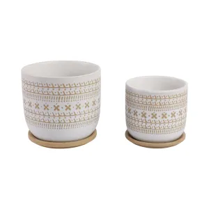 Cer?s/2  6/8" Planter W/ Saucer, Brown