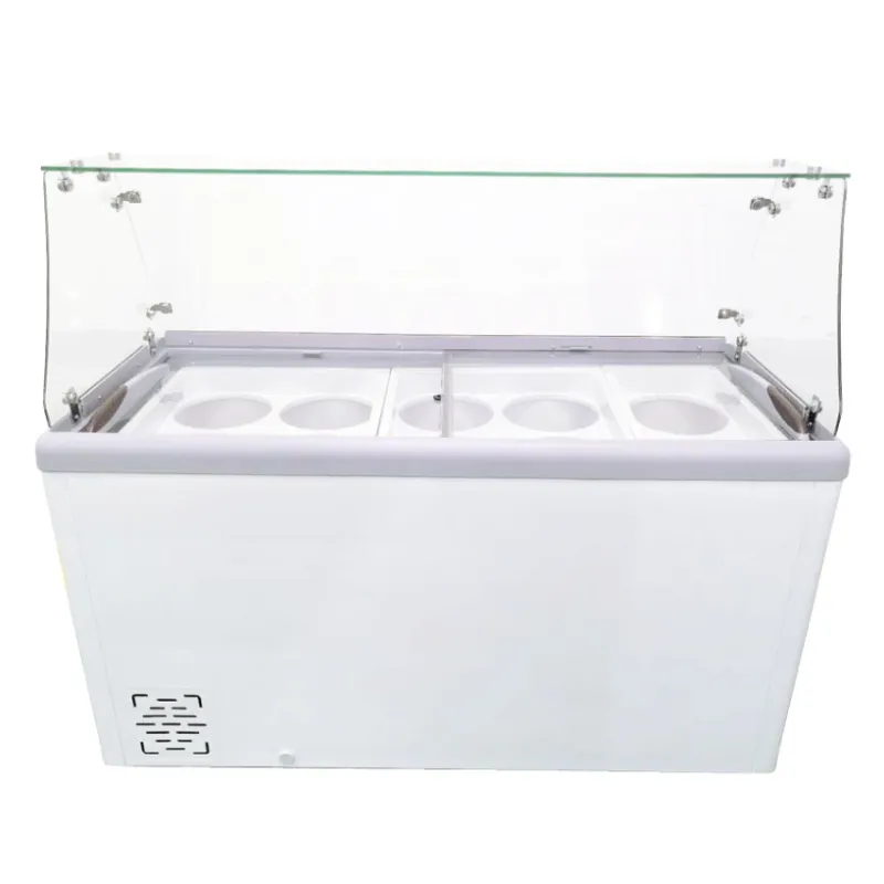 Chef AAA - FR-CN-0460-S, Commercial 60" Glass Door Ice Cream Dipping Chest Freezer and Sneeze Guard Display 370 liter