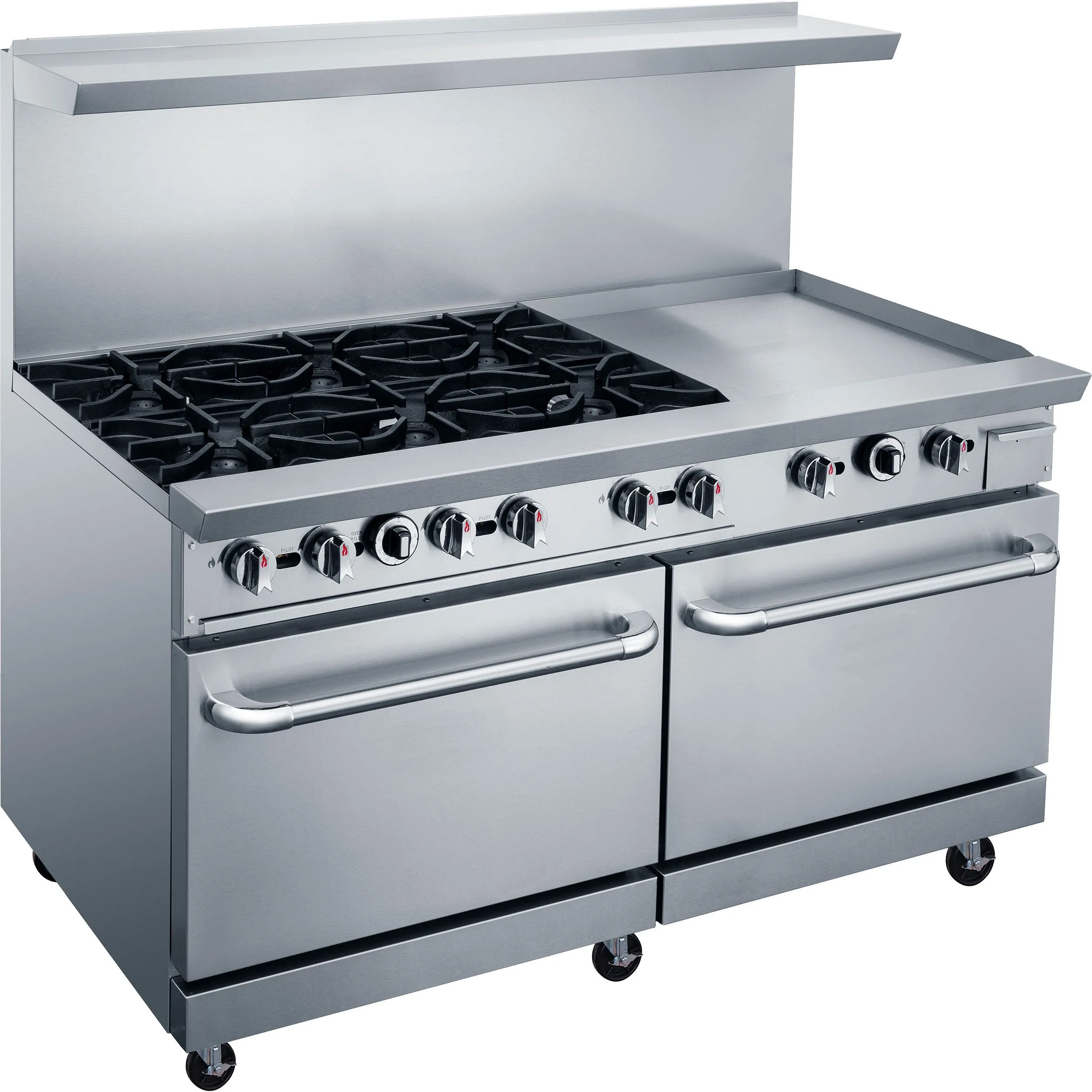 Chef AAA - TCR60-6B24GM Commercial 60" Oven Range Six Open Burner with 24" Griddle Natural Gas