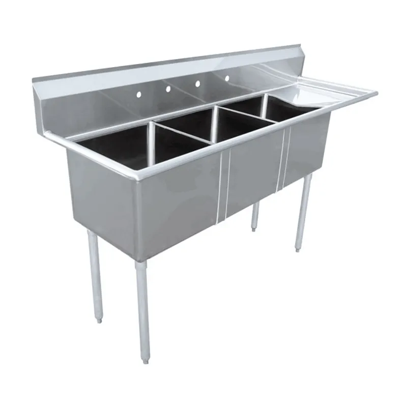 Chef AAA - Three Tub Pot Sink 3.5 Inch Center Drain Right Drain Board | 43788