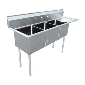 Chef AAA - Three Tub Pot Sink 3.5 Inch Center Drain Right Drain Board | 43788