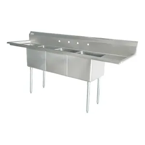 Chef AAA - Three Tub Pot Sink 3.5 Inch Center Drain Two Drain Boards | 43789