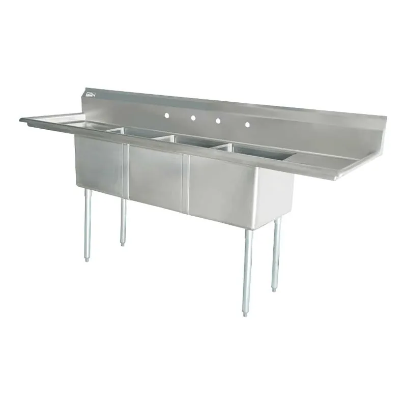 Chef AAA - Three Tub Pot Sink 3.5 Inch Center Drain Two Drain Boards | 43789