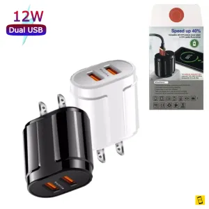 USB Adapter Tangle Free Cable 5V 2.4A Dual Port Usb Fast Wall Charger