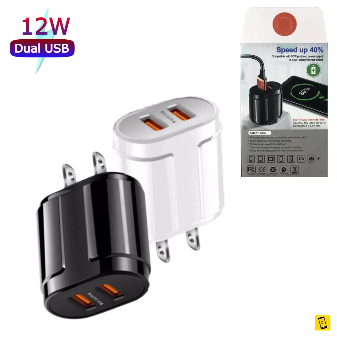 USB Adapter Tangle Free Cable 5V 2.4A Dual Port Usb Fast Wall Charger