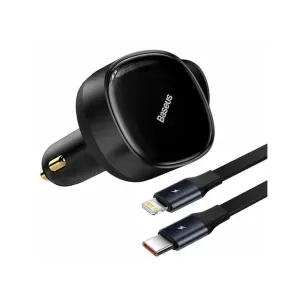 Baseus Car Charger Enjoyment Retractable Dual Output Type-C & Lightning 30W Black Cgtx000001 Smart Charging USB Hub Charger