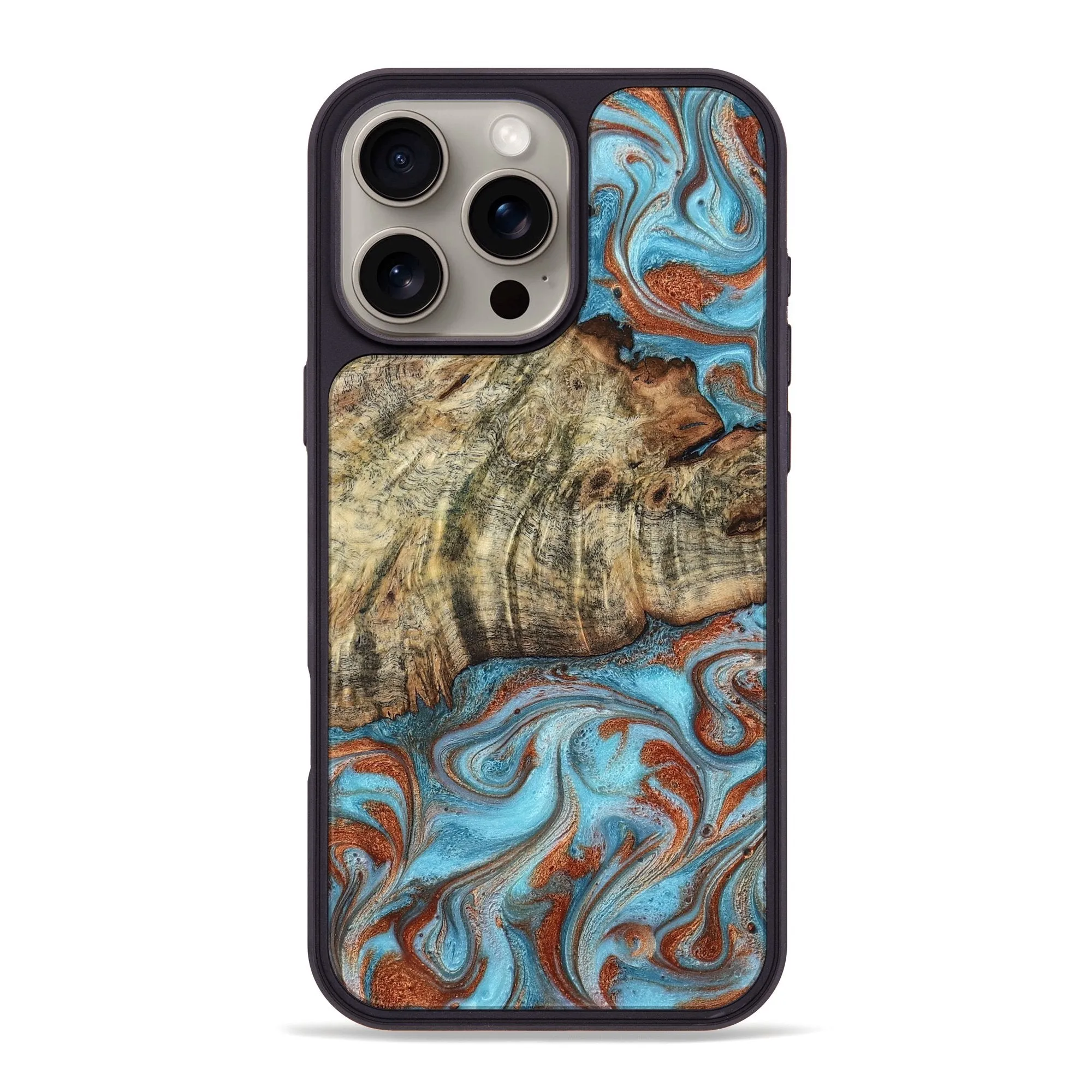 Anti Yellowing Shock Proof Film Iphone 16 Pro Max Wood Phone Case - Domenic (Teal & Gold, 780727)