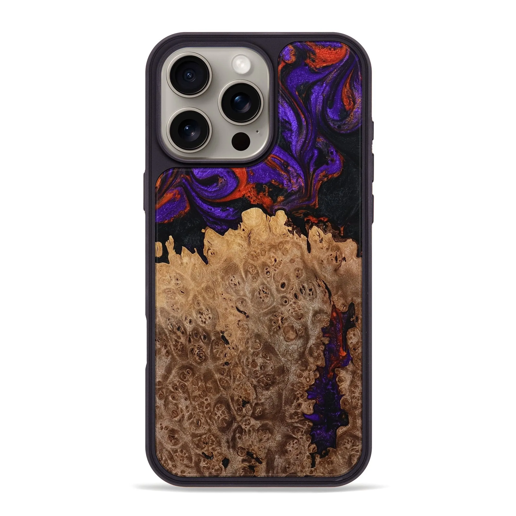Raised Edges Tempered Screen Protector Iphone 16 Pro Max Wood Phone Case - Terence (Purple, 781679)