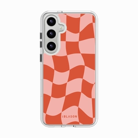 Bubble Free Crystal Clear Screen Galaxy S24 Plus Halo Magsafe Cute Phone Case - Pink Retro Checkers