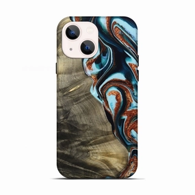 Iphone 13 Wood Live Edge Phone Case - Deanna (Teal & Gold, 765311) Easy Installation Anti Finger Oil