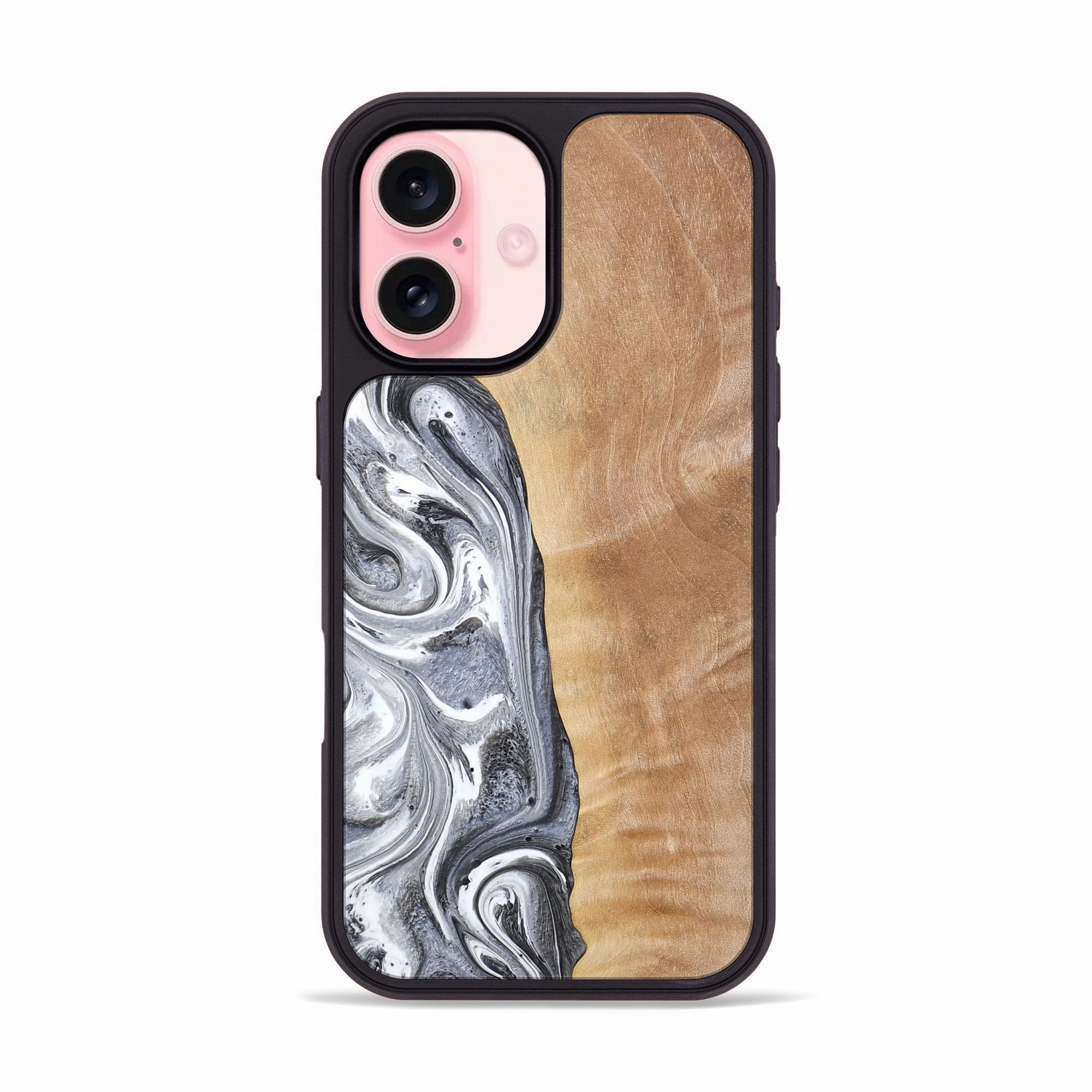 Iphone 16 Wood Phone Case - Katrina (Black & White, 773310) Anti Finger Smudge Film Shock Absorption