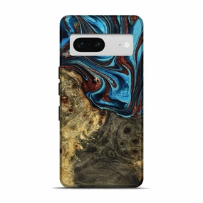 Anti Finger Streak Scratch Proof Pixel 7 Wood Live Edge Phone Case - Infant (Teal & Gold, 775200)