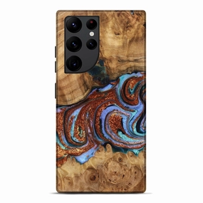 Anti Static Impact Protection Galaxy S22 Ultra Wood Live Edge Phone Case - Donnie (Teal & Gold, 776890)