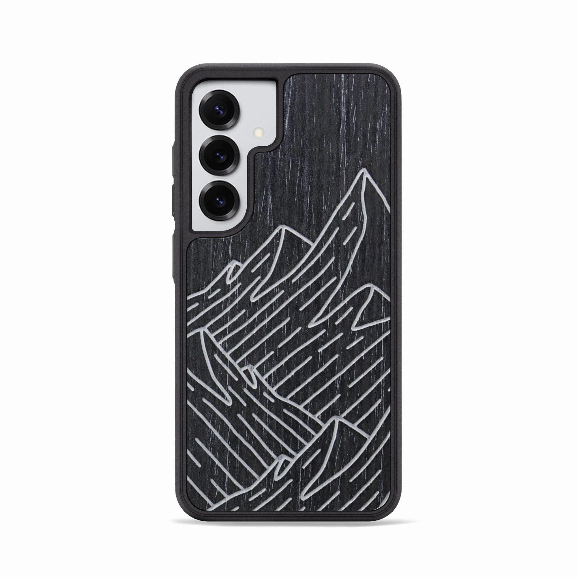 Galaxy S25 Wood Phone Case - Mountain - Ebony (Curated) Drop Resistant Edge Guard