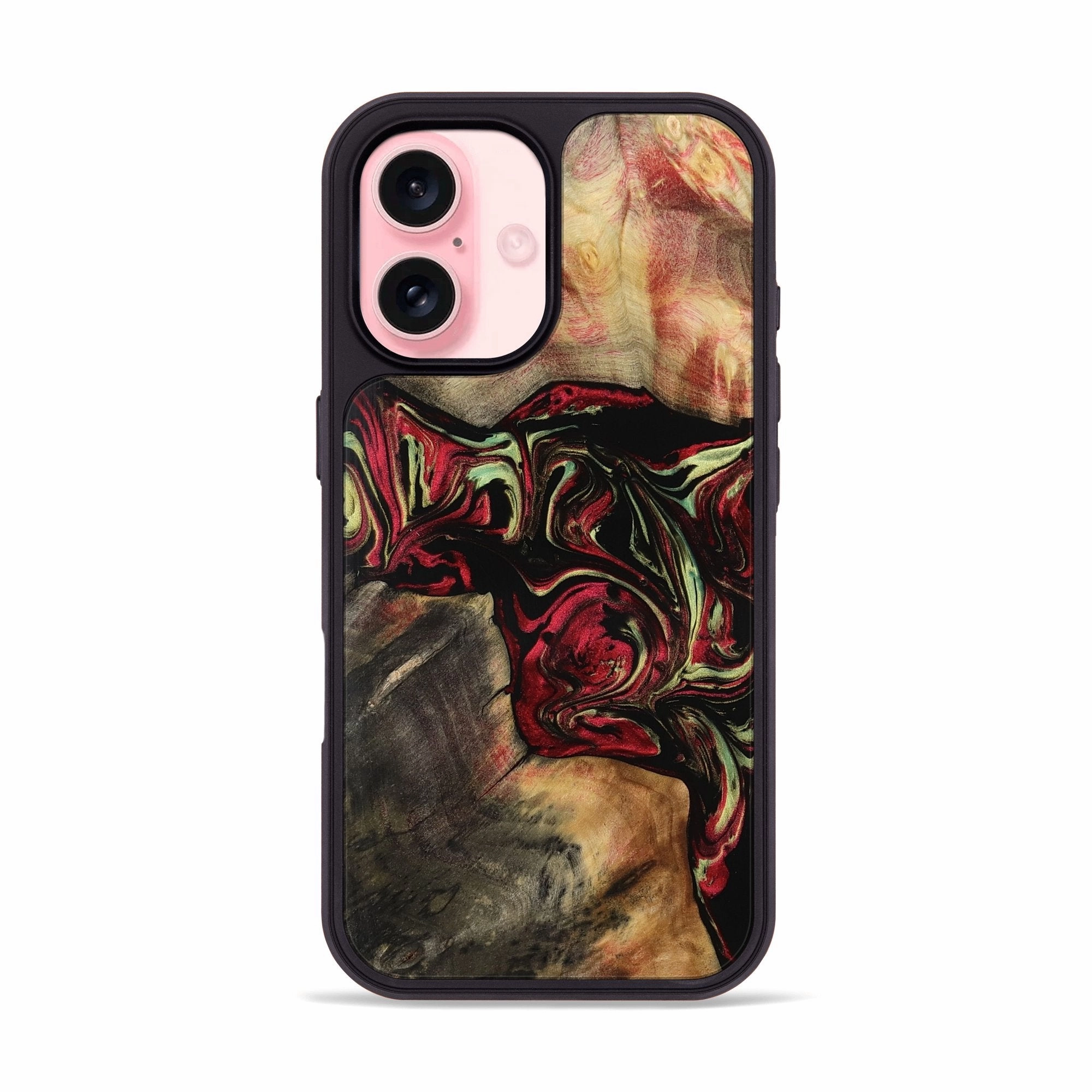 Shock Absorption Fingerprint Repellent Iphone 16 Wood Phone Case - Cher (Red, 768502)