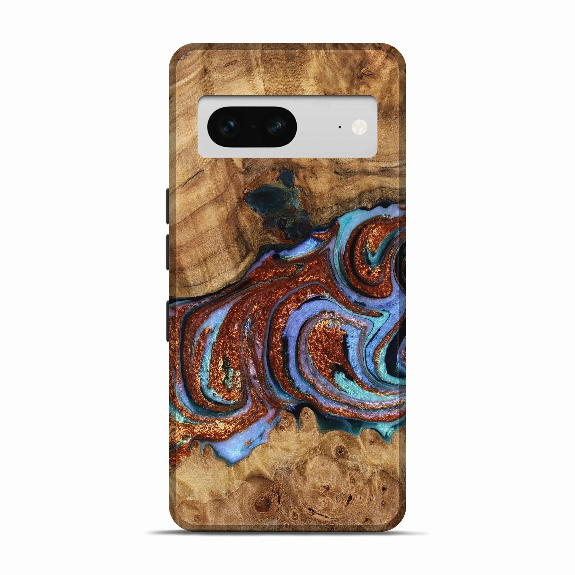 Pixel 7 Wood Live Edge Phone Case - Donnie (Teal & Gold, 776890) Raised Edges
