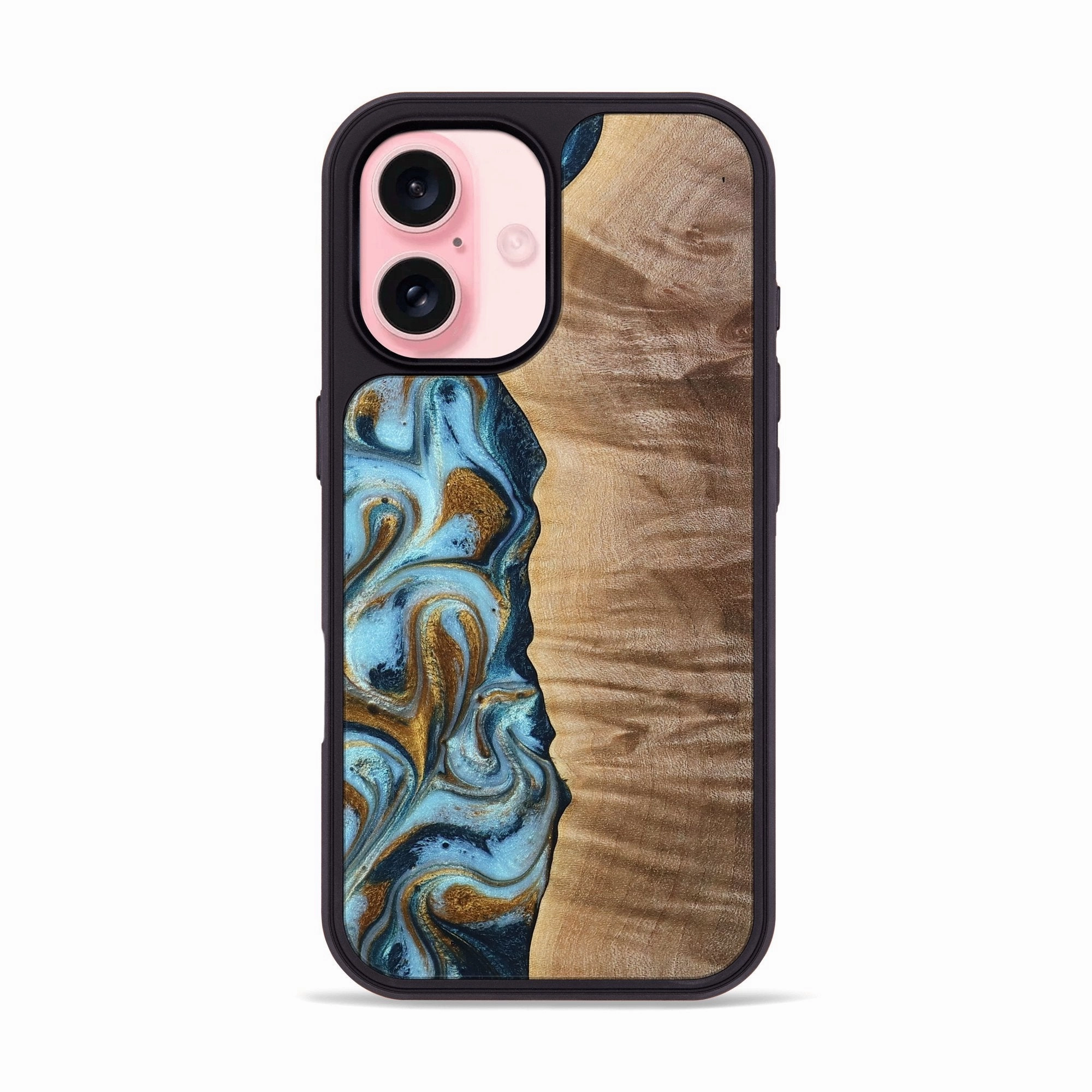 Anti Fog Tempered Glass Iphone 16 Wood Phone Case - Jacklyn (Teal & Gold, 770390)