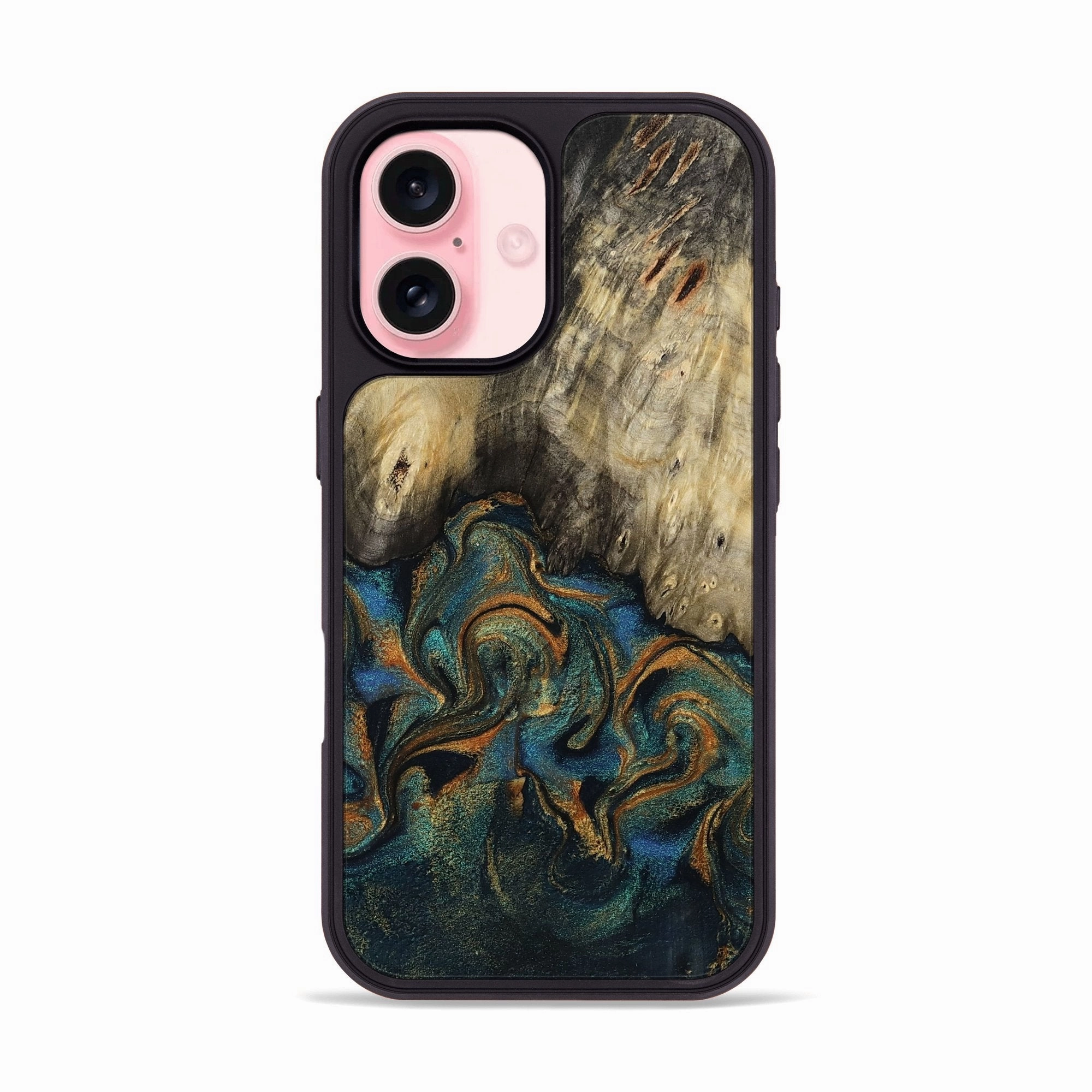 Iphone 16 Wood Phone Case - Ayden (Teal & Gold, 772163) Anti Spy Film