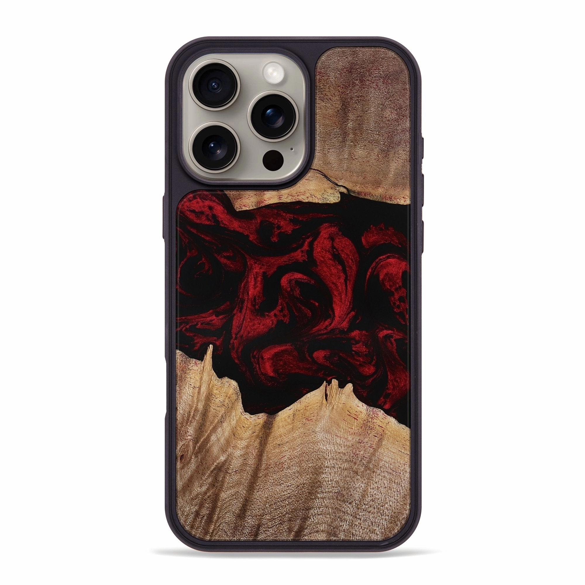 Iphone 16 Pro Max Wood Phone Case - Deron (Red, 770081) Fingerprint Repellent Anti Fingerprint Coating