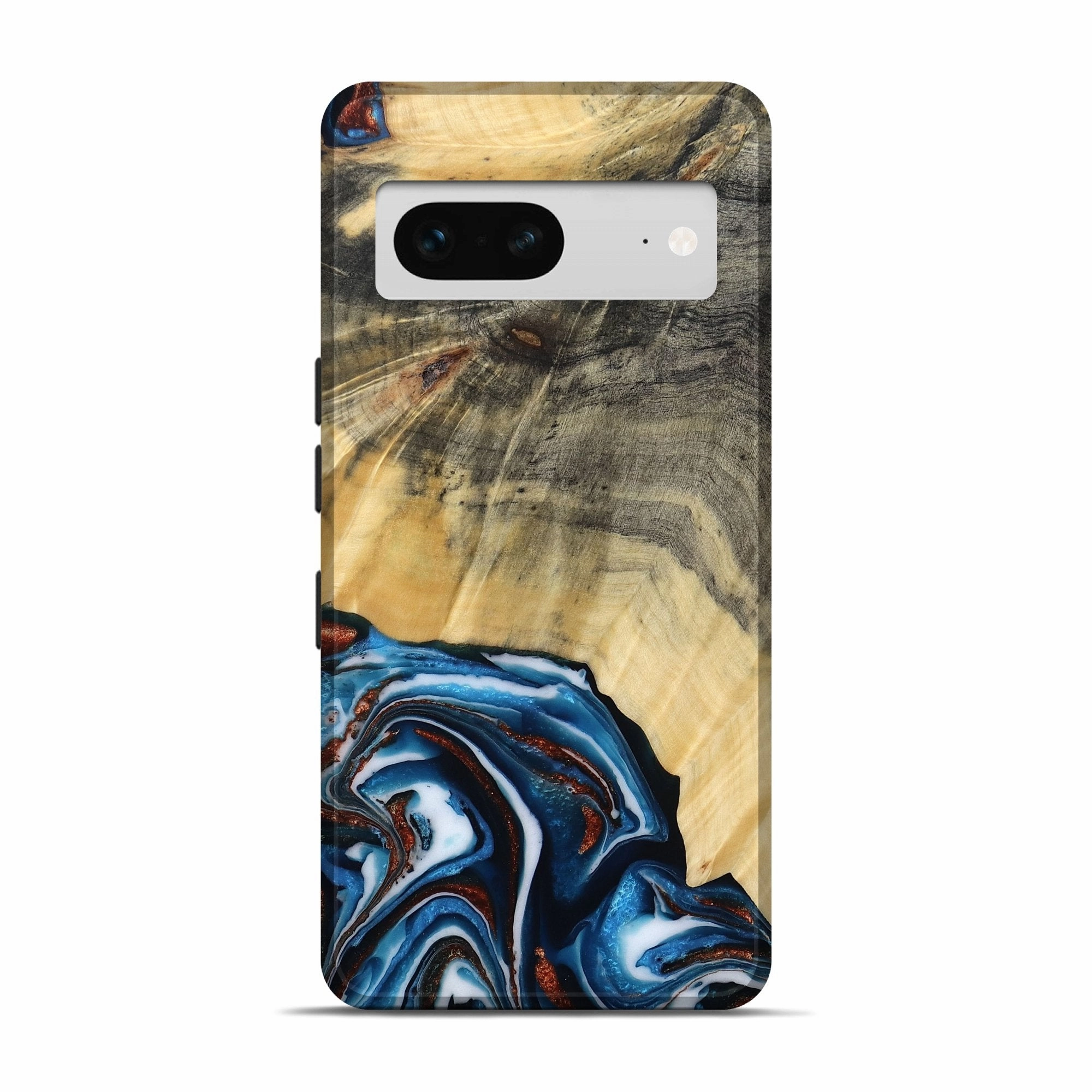 Scratch Resistant Coating Anti Finger Oil Pixel 7 Wood Live Edge Phone Case - Jalisa (Teal & Gold, 781427)