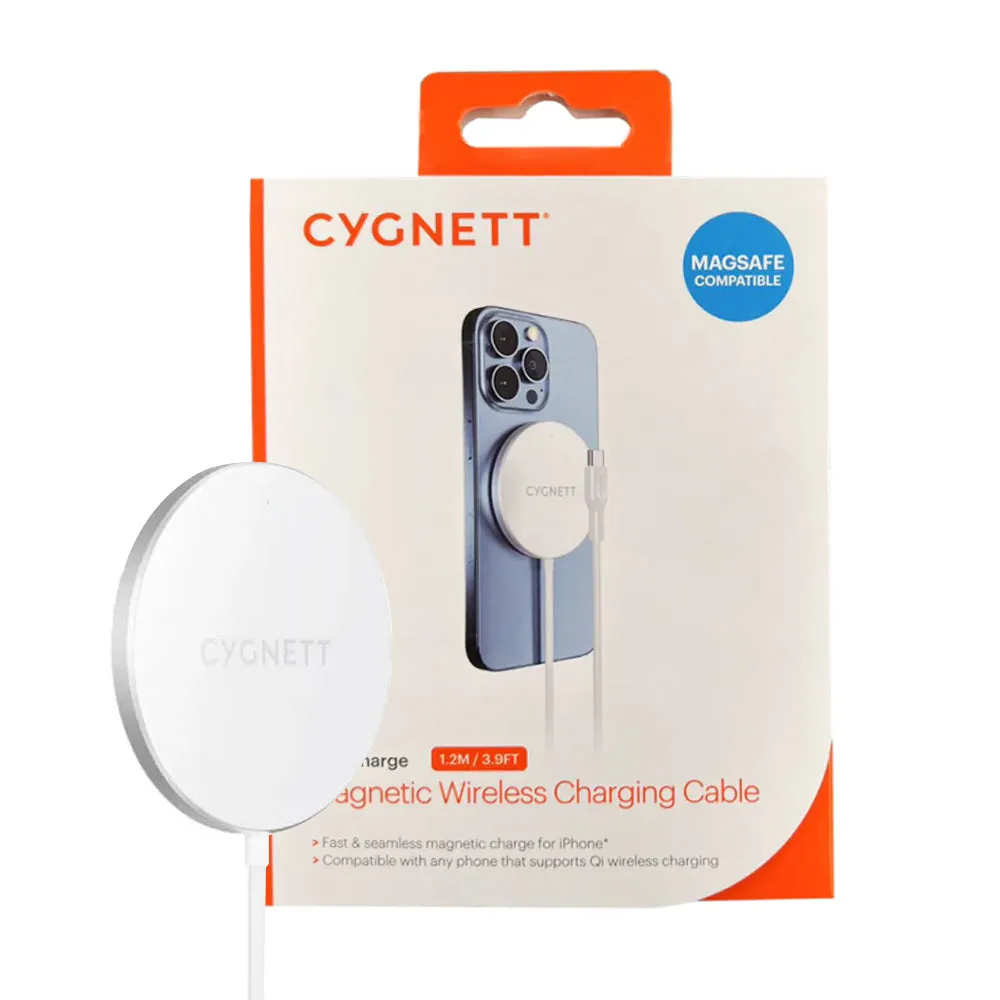 Cygnett 15W Magsafe Wireless Charging Cable - White 1.2M Cable Guard Desktop Charger