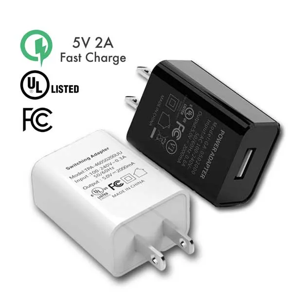 2A 5V Ul Fcc Certified Universal Usb Wall Adapter Fast Charger Safe Charging Quick Charge Cable