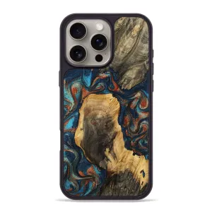 Anti Finger Oil Coating Shock Absorbing Iphone 16 Pro Max Wood Phone Case - Ryker (Teal & Gold, 778327)