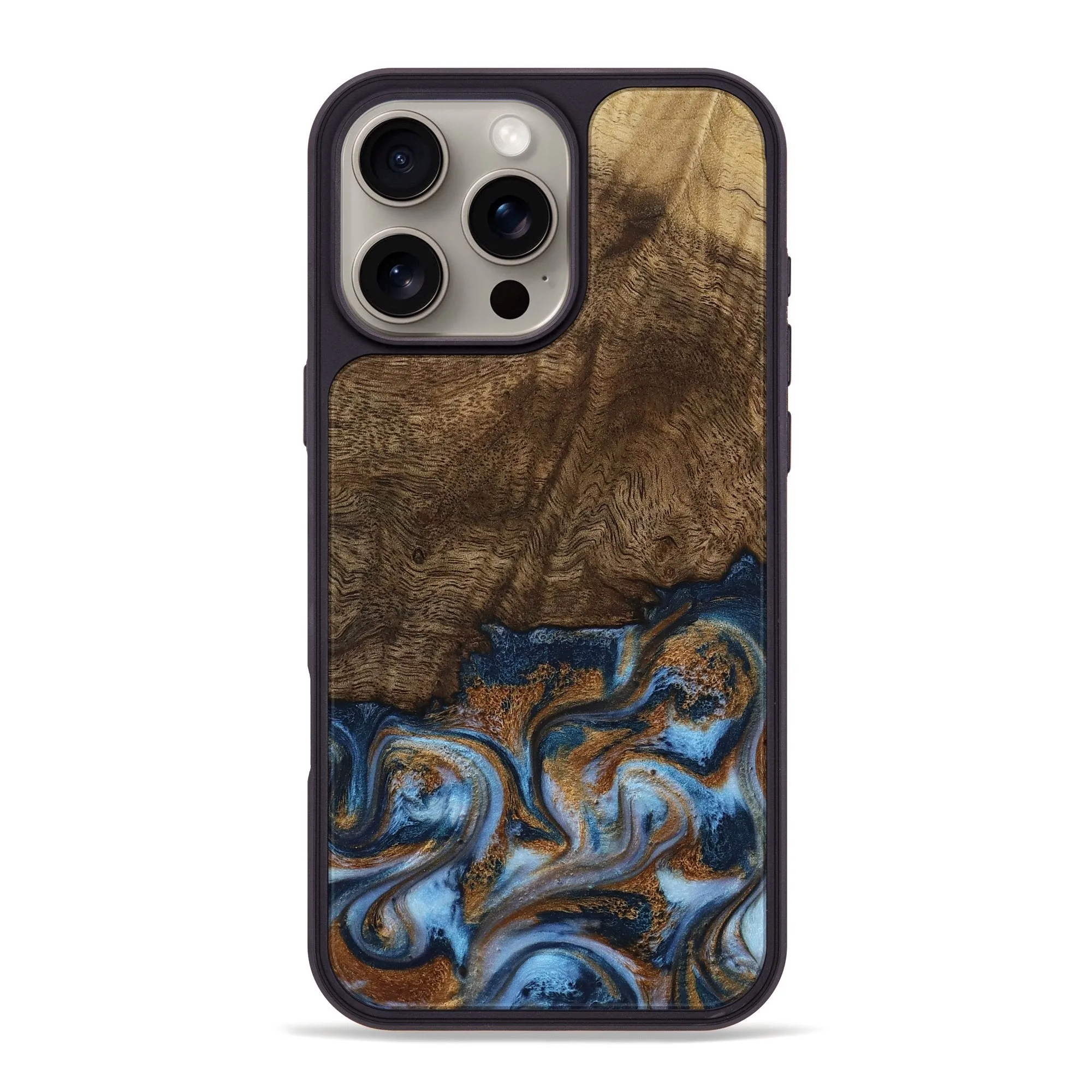 HD Clarity Iphone 16 Pro Max Wood Phone Case - Alison (Teal & Gold, 780168)