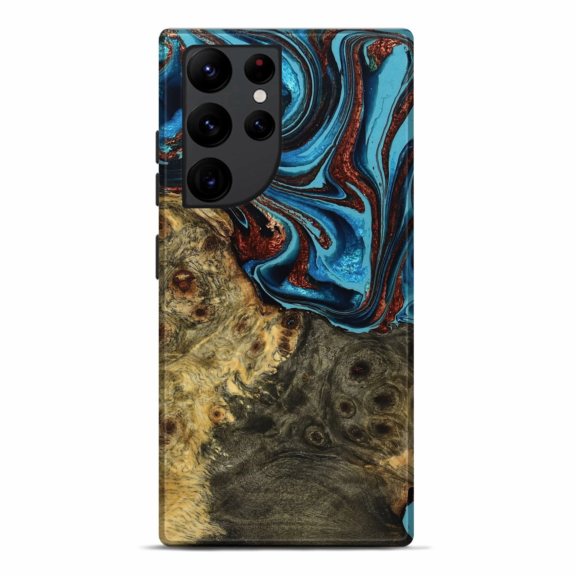 Galaxy S22 Ultra Wood Live Edge Phone Case - Infant (Teal & Gold, 775200) Anti Glare