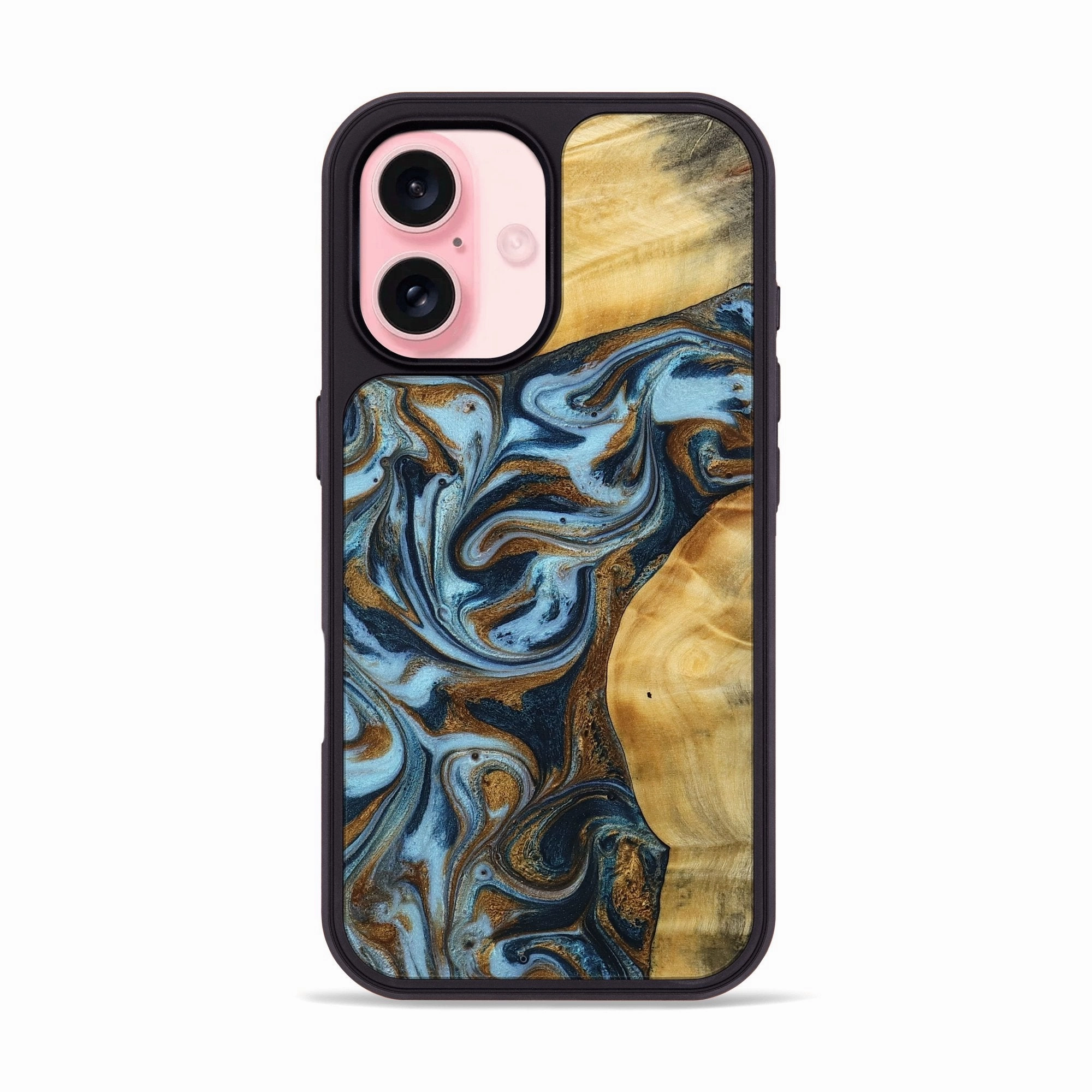 Protective Cover Iphone 16 Wood Phone Case - Luvenia (Teal & Gold, 772350)