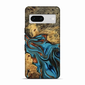Impact Protection Crystal Clear Pixel 7 Wood Live Edge Phone Case - Easton (Teal & Gold, 775966)
