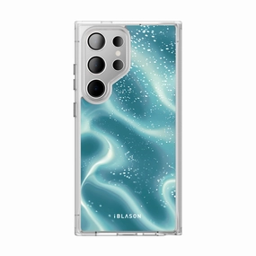 High Transparency Galaxy S24 Ultra Halo Magsafe Cute Phone Case - Blue Retro Waves
