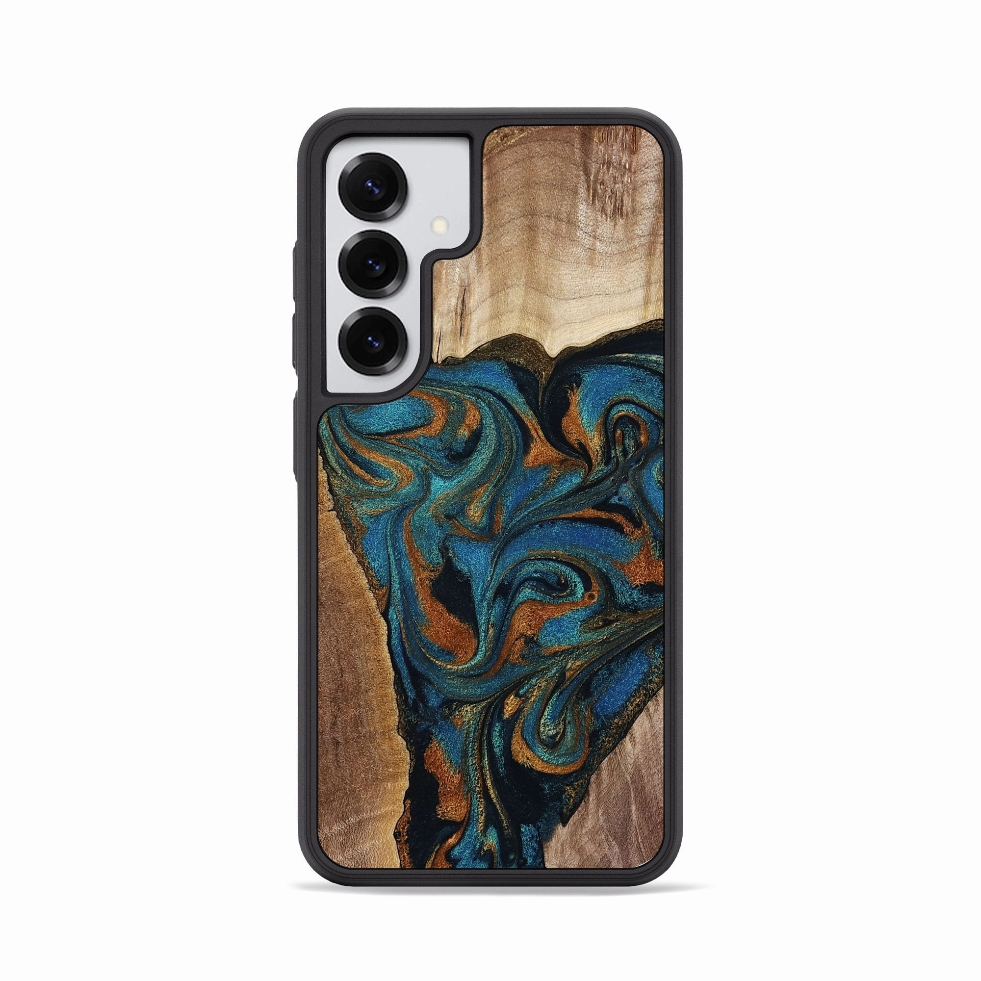 Edge Guard Anti Finger Oil Galaxy S25 Wood Phone Case - Nichole (Teal & Gold, 769947)