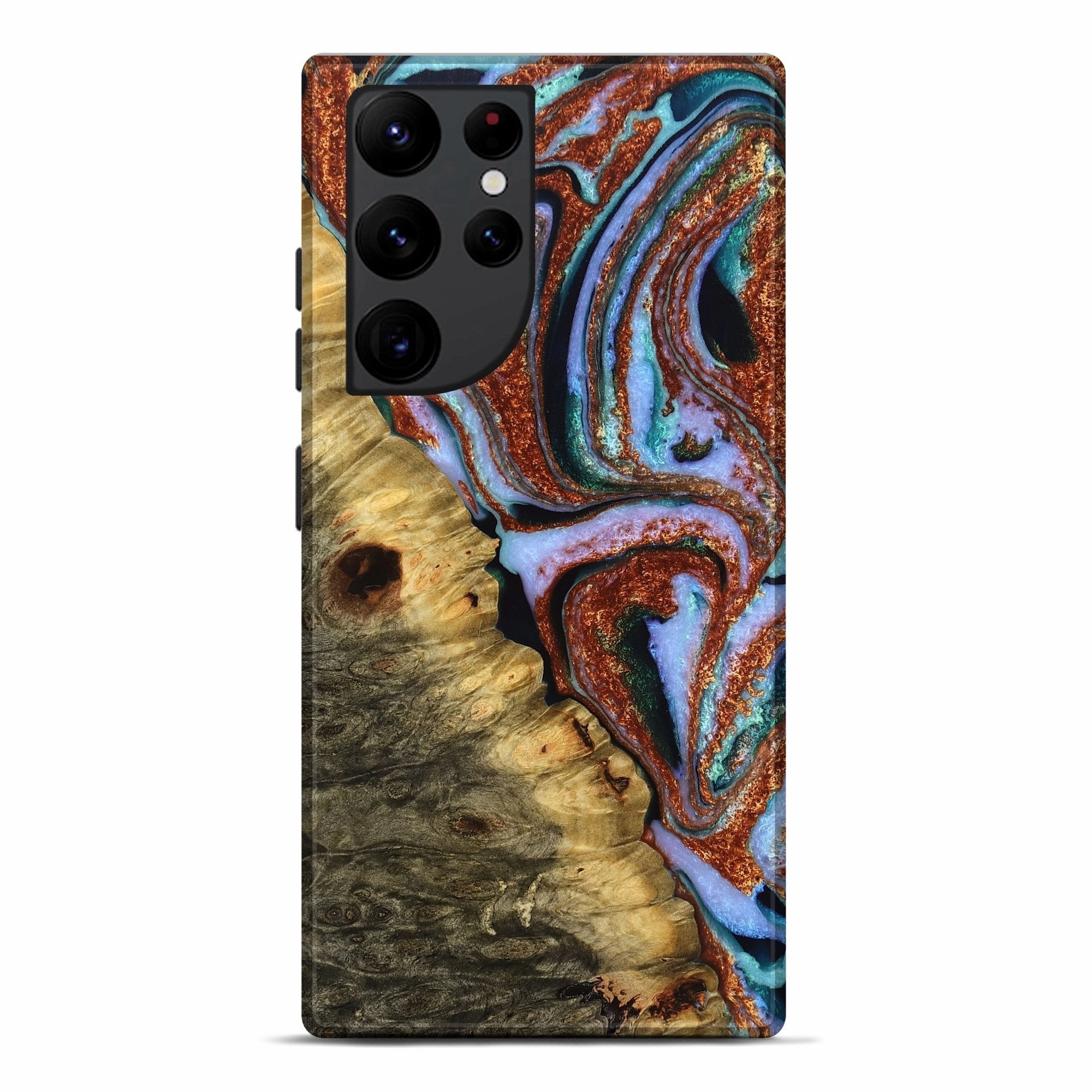 Oleophobic Coating Galaxy S22 Ultra Wood Live Edge Phone Case - Geneva (Teal & Gold, 776868)
