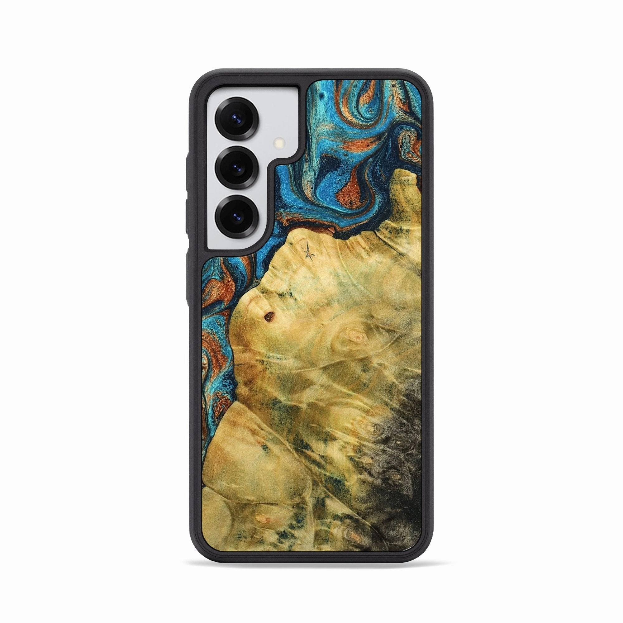 Galaxy S25 Wood Phone Case - Javion (Teal & Gold, 774969) Shatterproof Glass Ultra Slim Protector