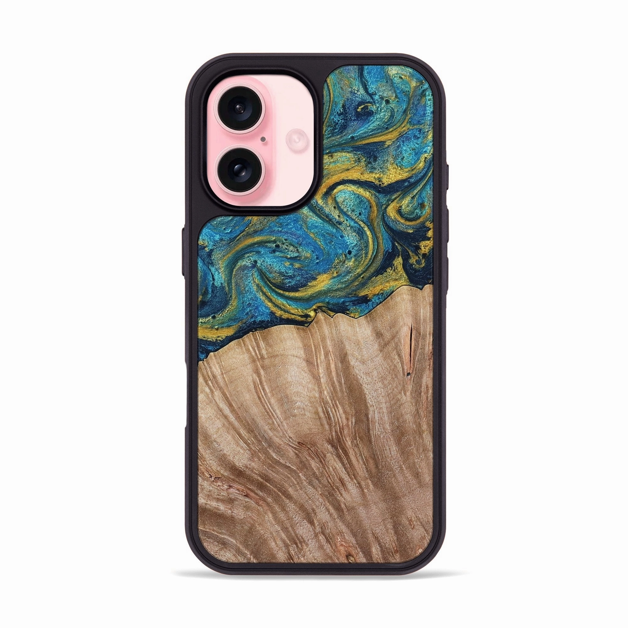 Anti Yellowing Smooth Touch Iphone 16 Wood Phone Case - Ciera (Teal & Gold, 780169)