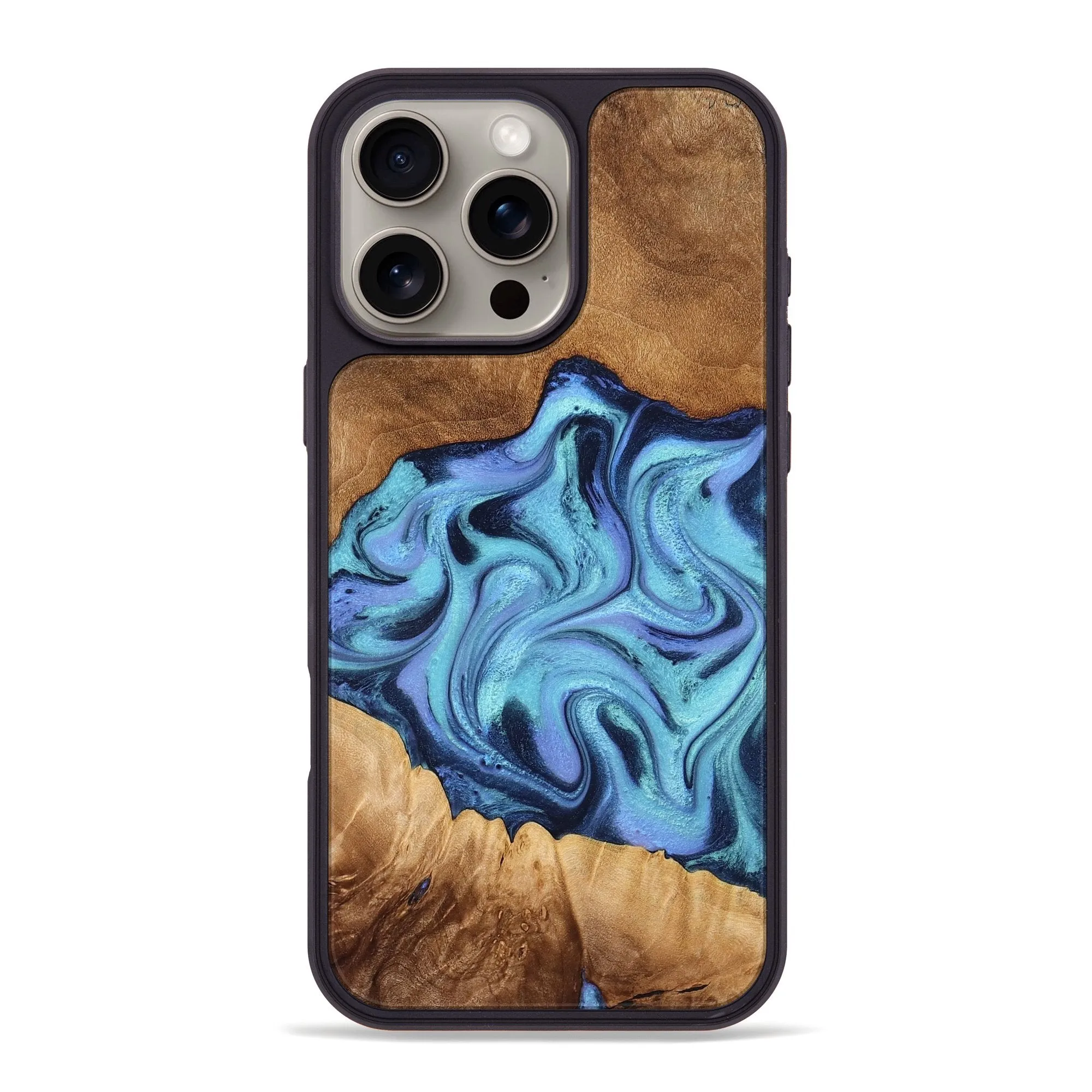 Iphone 16 Pro Max Wood Phone Case - Caden (Blue, 775891) Ultra Clear Fingerprint Resistant Coating