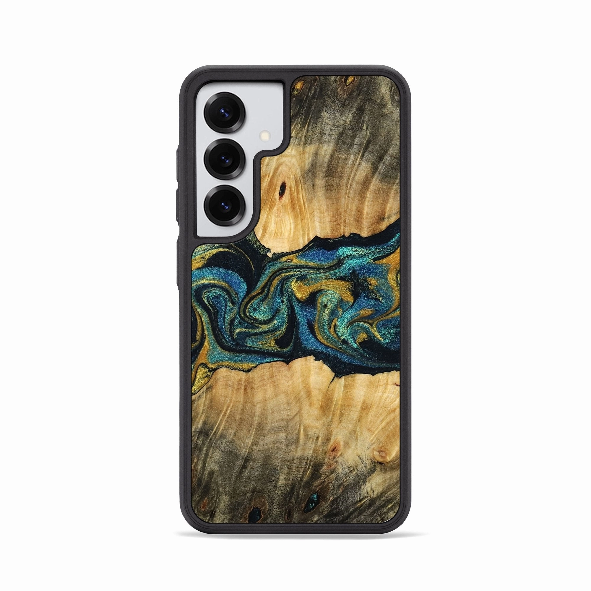 Case Friendly Galaxy S25 Wood Phone Case - Inaya (Teal & Gold, 770655)
