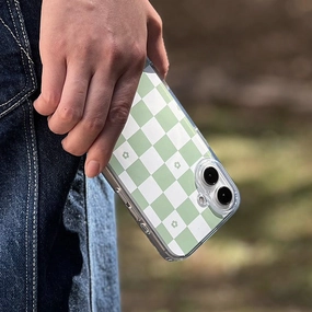 Anti Blue Light Iphone 16 Plus Halo Mag Magsafe Case-Green Checkers