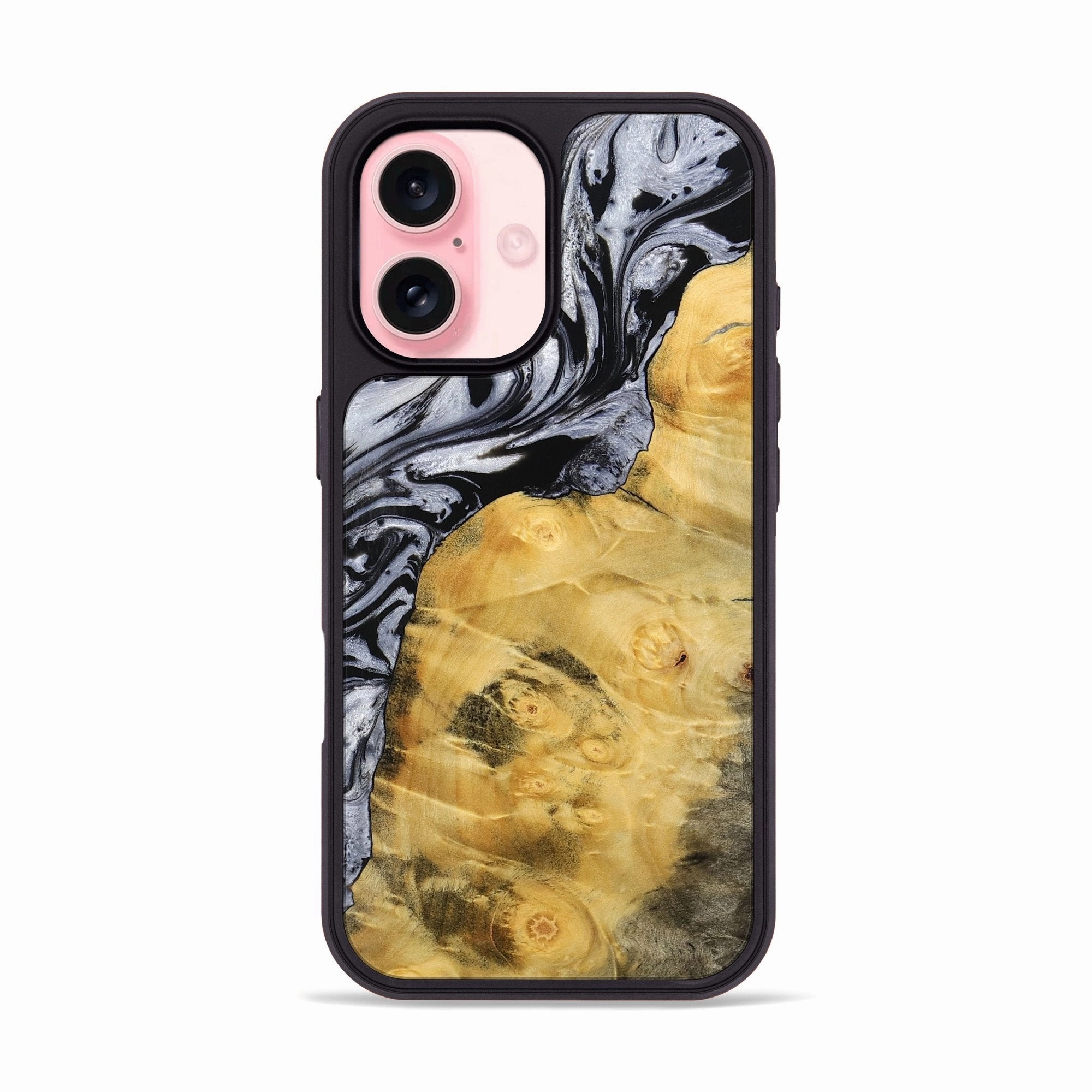 Fingerprint Repellent Iphone 16 Wood Phone Case - Aurelia (Black & White, 773313)