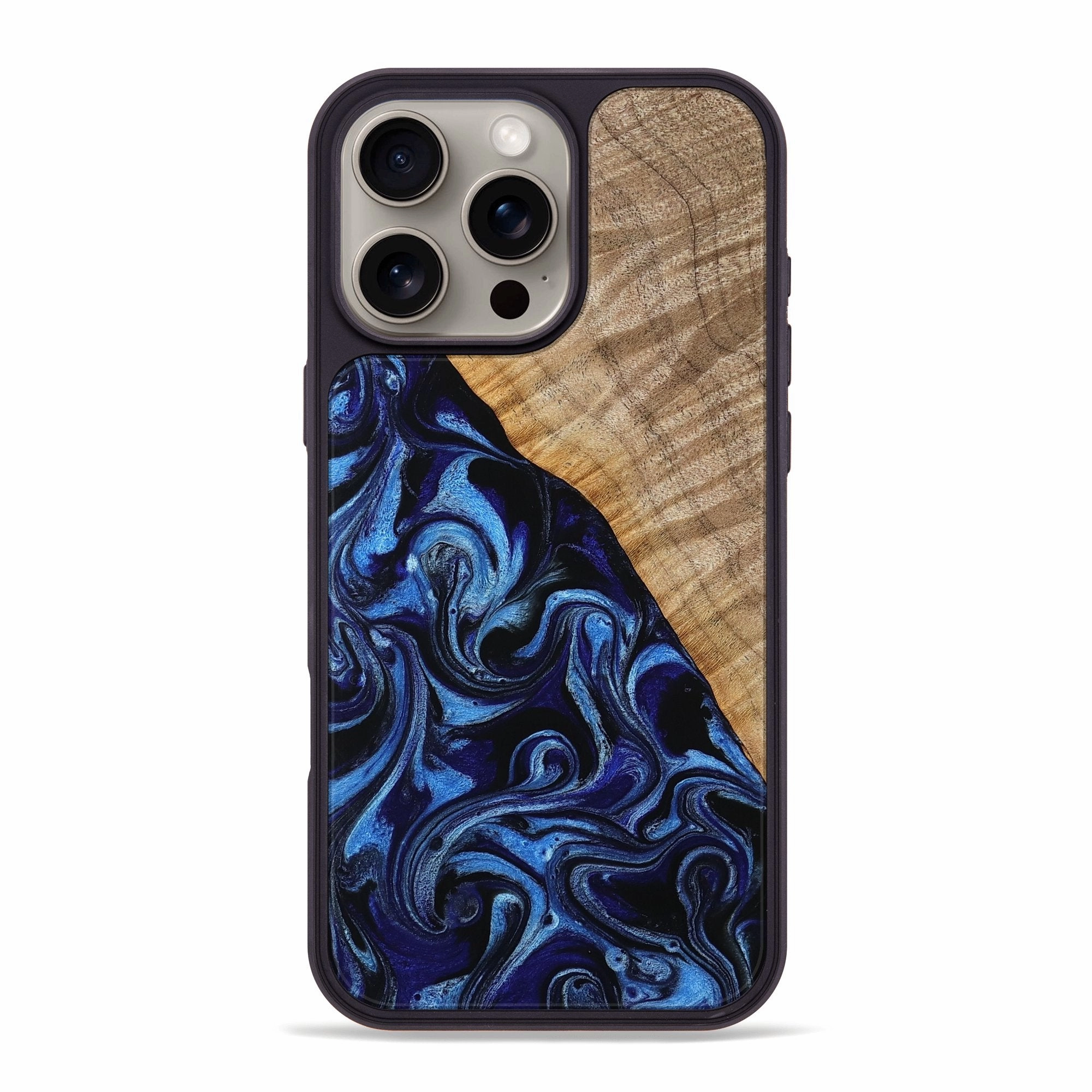 Scratch Proof Glass Iphone 16 Pro Max Wood Phone Case - Marcy (Blue, 773437)
