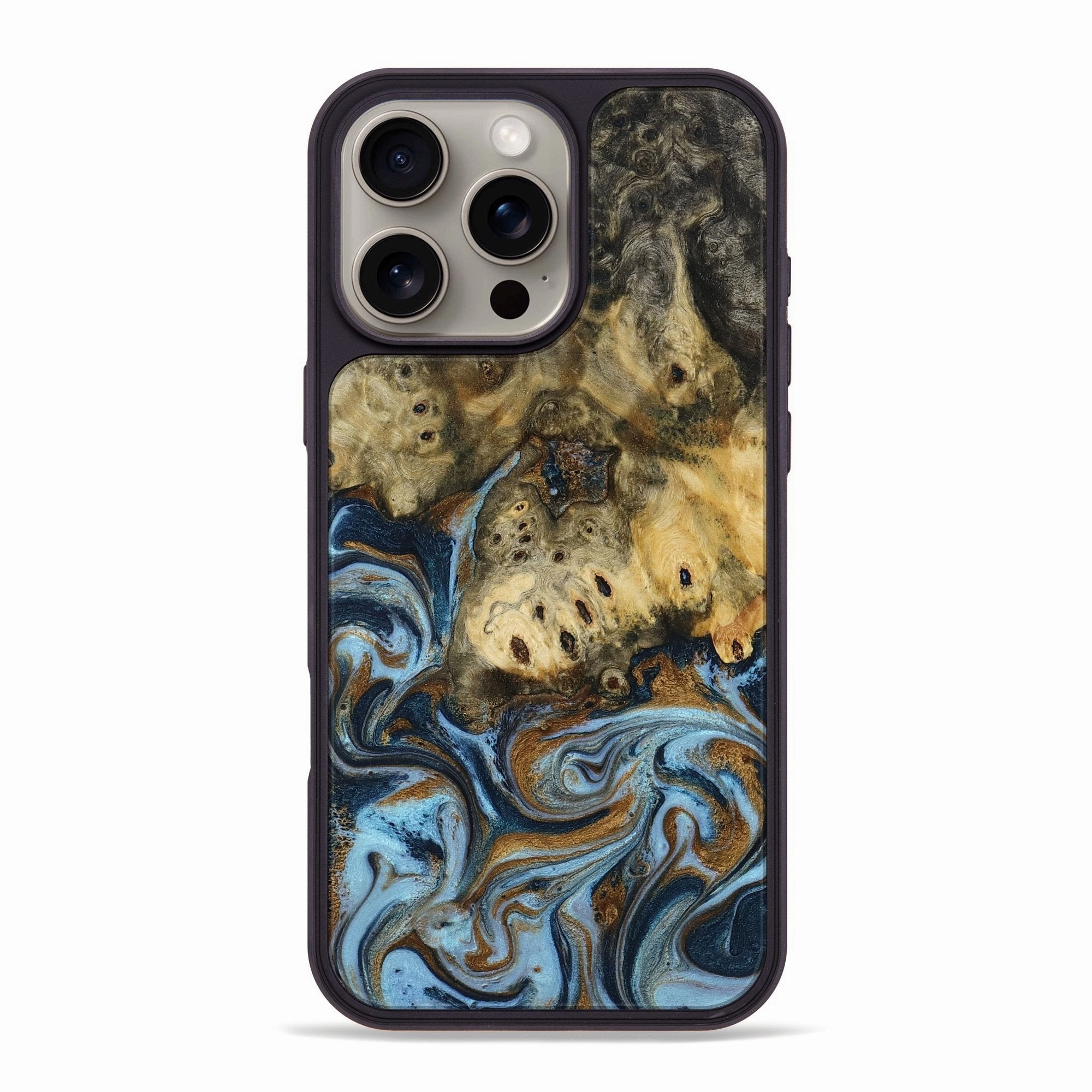 Iphone 16 Pro Max Wood Phone Case - Paola (Teal & Gold, 772388) Anti Shock Screen