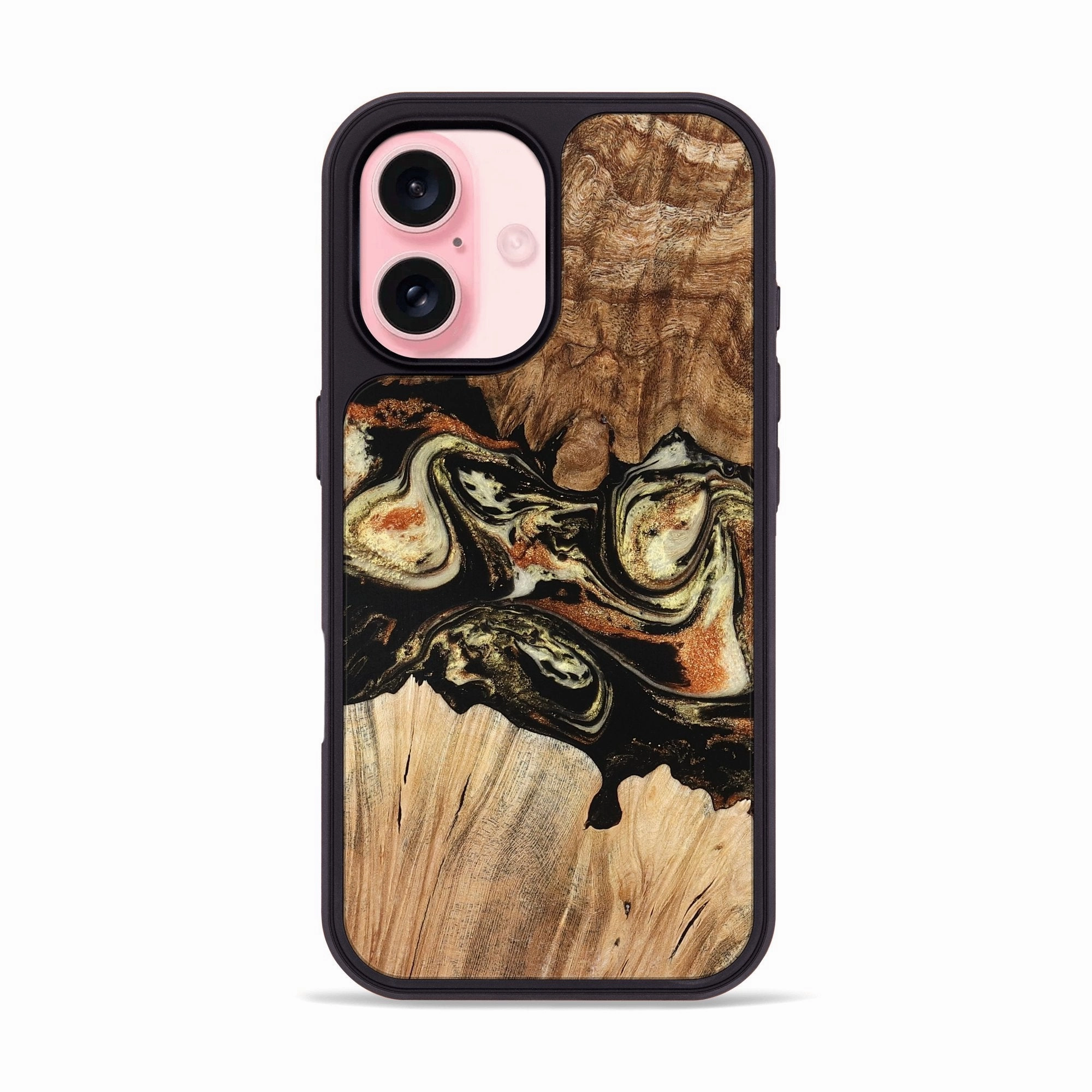 Crystal Clear Screen Iphone 16 Wood Phone Case - Mikala (Black & White, 776635)