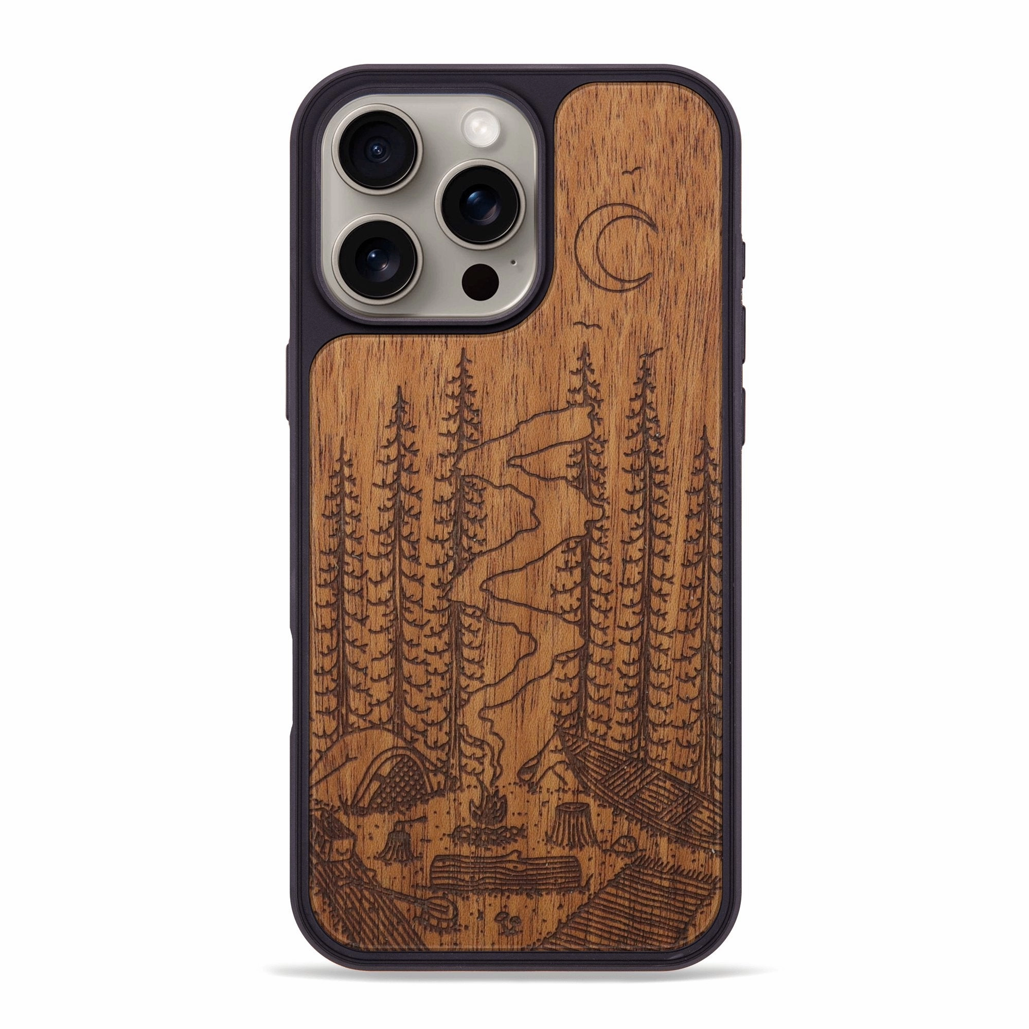 Iphone 16 Pro Max Wood Phone Case - Camp - Mahogany (Curated) Fingerprint Repellent