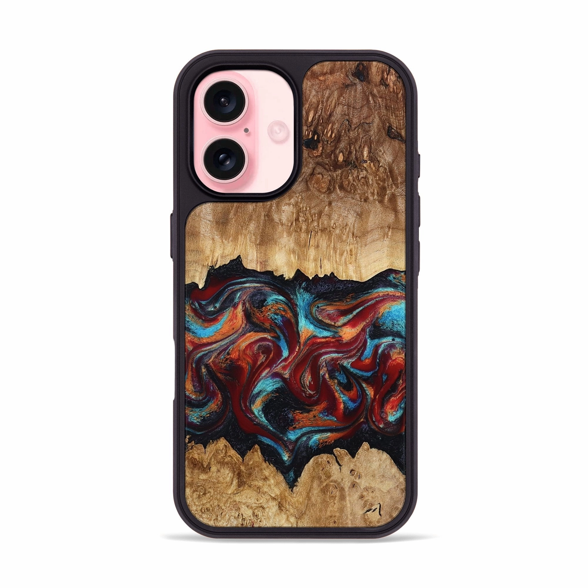 Anti Glare Tempered Screen Protector Iphone 16 Wood Phone Case - Shawna (Teal & Gold, 780960)