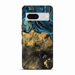HD Screen Protector Pixel 7 Wood Live Edge Phone Case - Linda (Teal & Gold, 781249)
