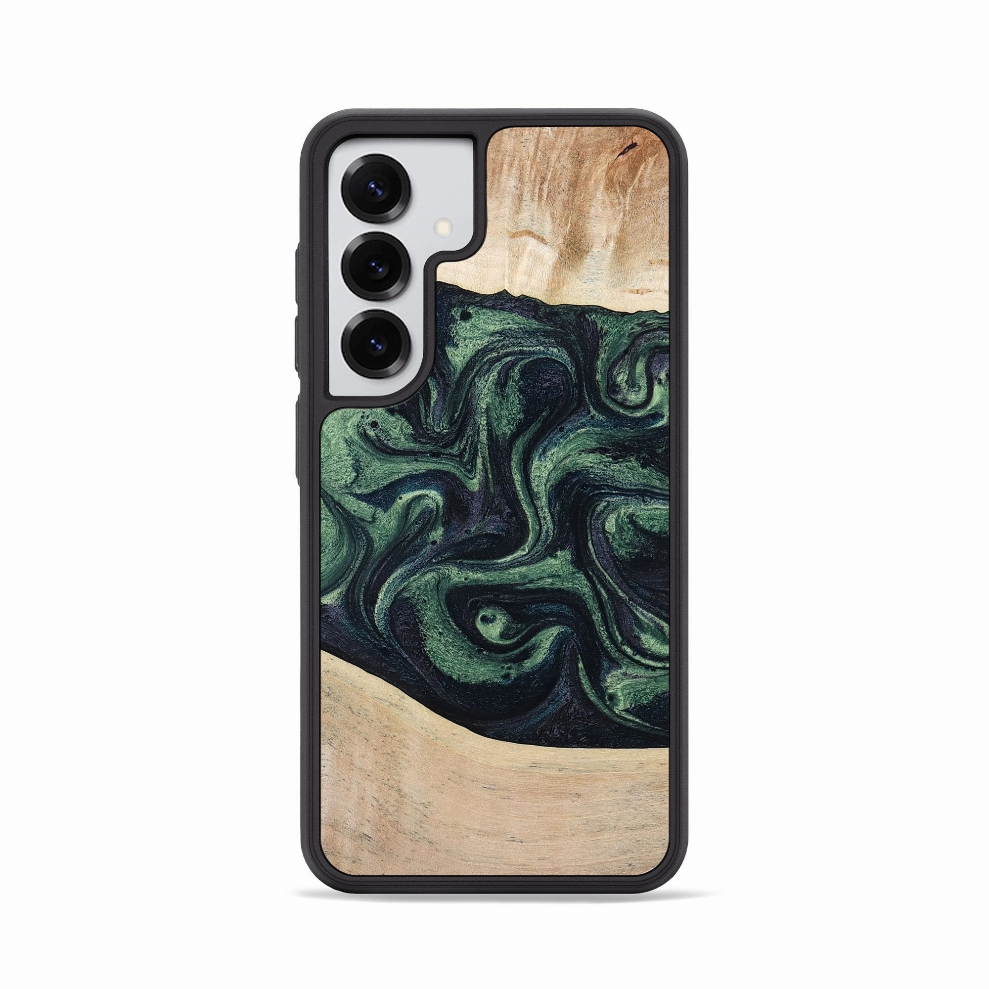 Anti Reflection Shock Absorbing Galaxy S25 Wood Phone Case - Kannon (Green, 776661)