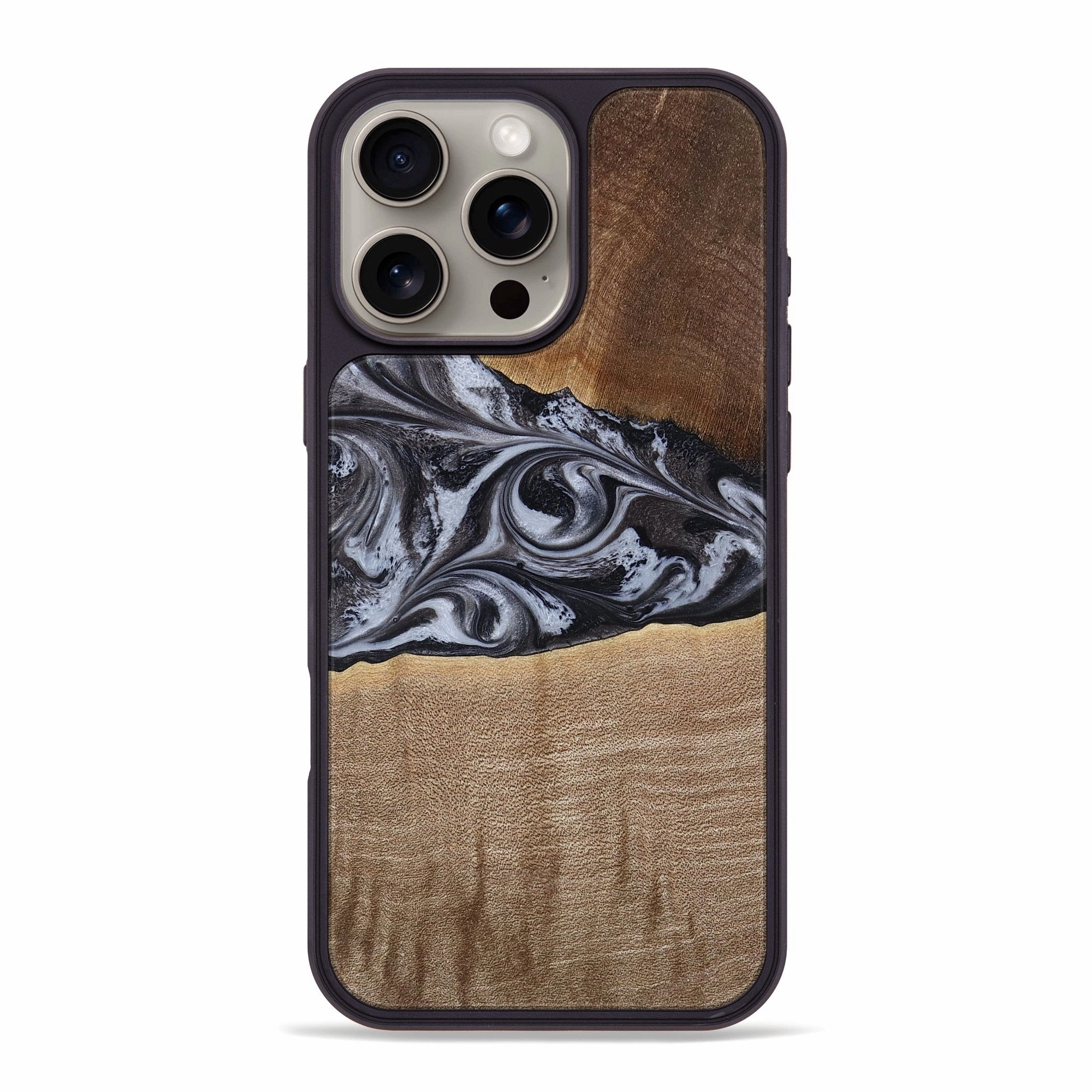 Iphone 16 Pro Max Wood Phone Case - Berkley (Black & White, 771582) Anti Dust Anti Glare Film