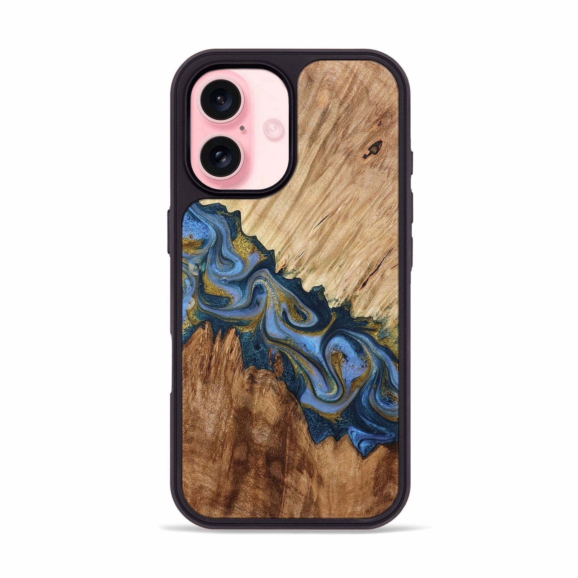 Fingerprint Repellent Impact Resistant Iphone 16 Wood Phone Case - Kaizen (Teal & Gold, 778188)